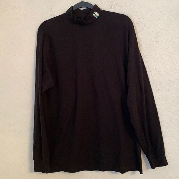 LandsEnd  Black Mock Neck Cotton Sweater Size L ( 42-44) - Picture 1 of 8